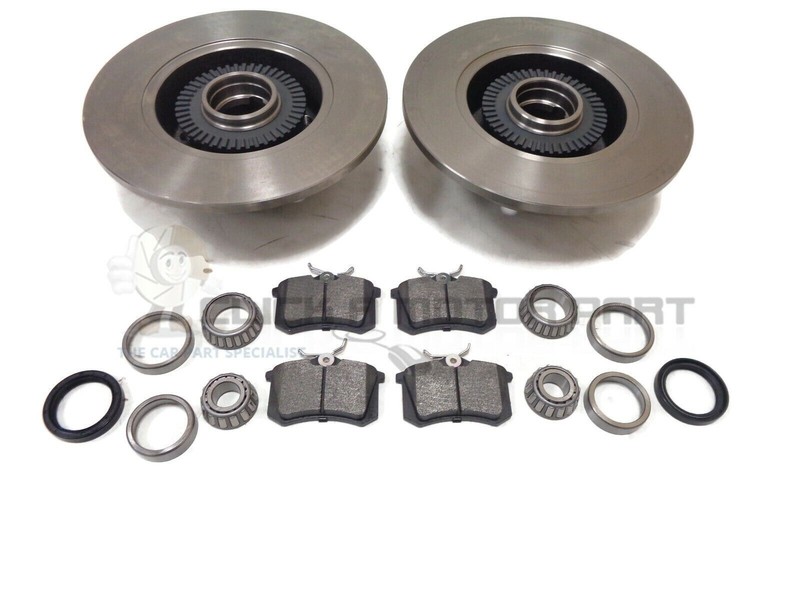 AUDI A4 B5 97-01 REAR BRAKE DISCS & PADS WITH ABS RINGS & WHEEL BEARINGS KIT NEW