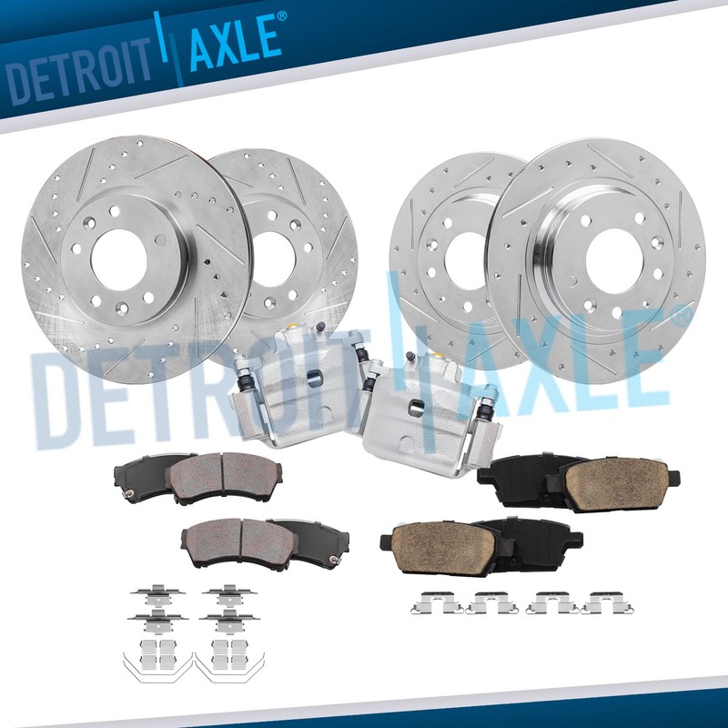 Front & Rear Drilled Rotors Brake Pads + Front Calipers for 2006-11 Fusion Milan