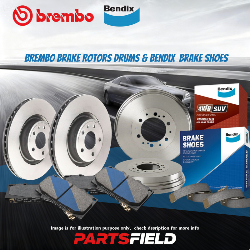 F+R Brembo Brake Rotors Drums Bendix 4WD Pads Shoes for Toyota Hilux KUN26 3.0L