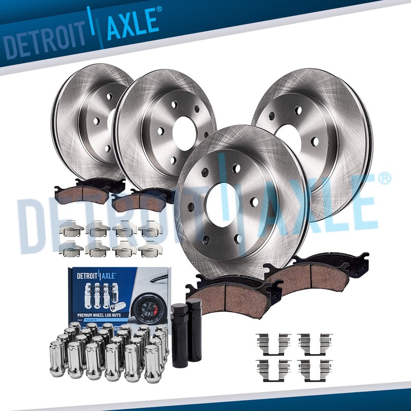 Front & Rear Rotors + Brake Pads + 24pc Lugnuts w/keys for Silverado Sierra 1500
