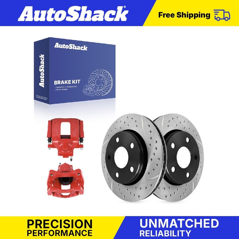 Front Drilled Slotted Brake Rotors Calipers Red for Jeep, Wrangler 2007-2017