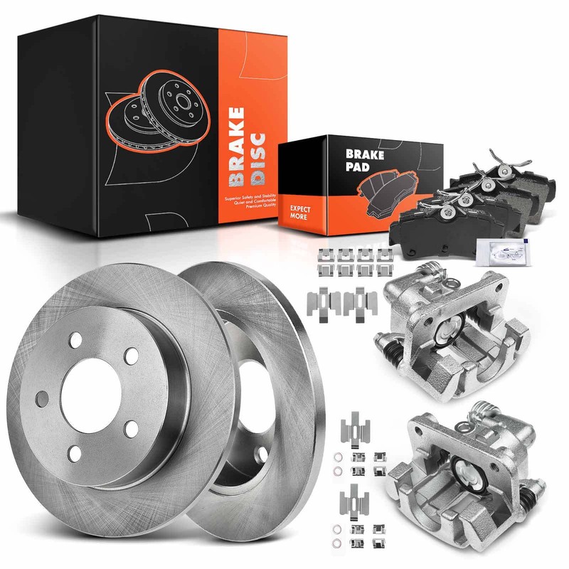 Rear Disc Brake Rotors & Brake Pads + Brake Caliper for Ford Mustang 1994-1998