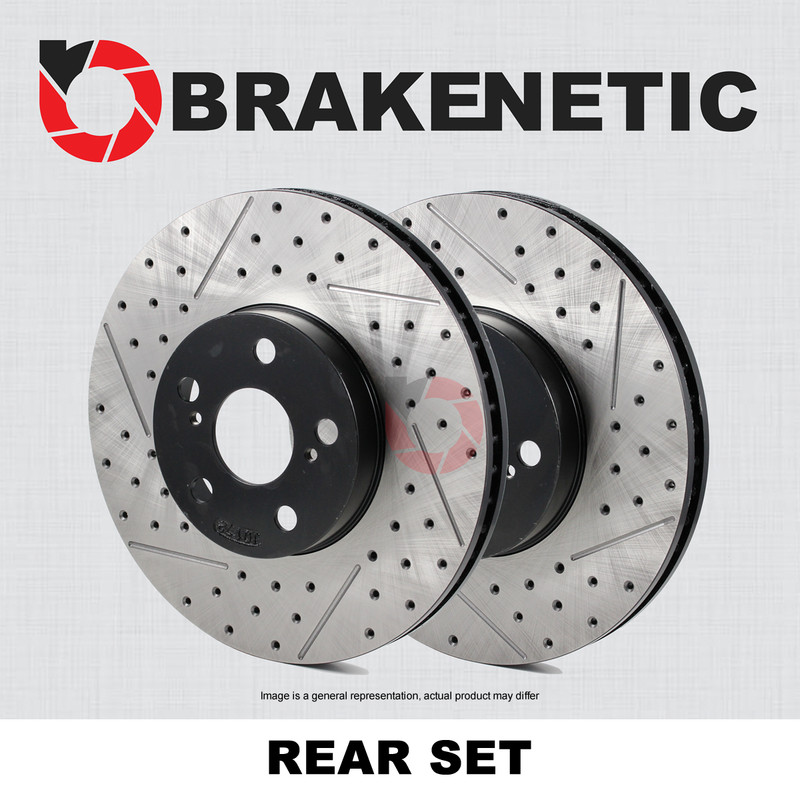 REAR BRAKENETIC Premium Drilled Slotted Brake Rotors ISF IS-F BNP44163.DS