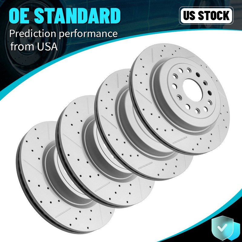 For RAM 1500 2019-2024 2025 Front Rear Drilled and Slotted Brake Disc Rotors Set