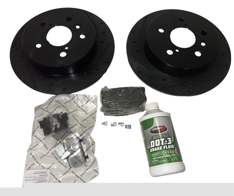 Black Slotted Rear Disc Brake Rotors & Ceramic Pads for 2018-2021 Toyota Camry