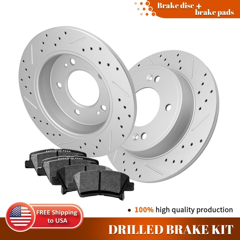 Rear Drilled Brake Rotors Ceramic Brake Pads for Hyundai Elantra GT Kia Forte