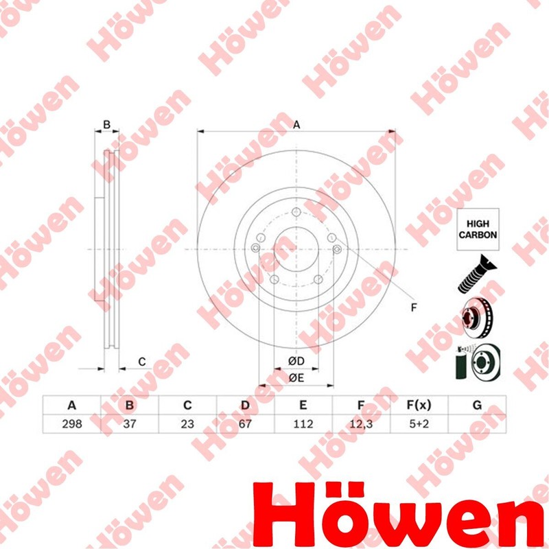 Fits Ssangyong Tivoli XLV 1.2 1.5 1.6 D 2x Brake Disc Front Howen