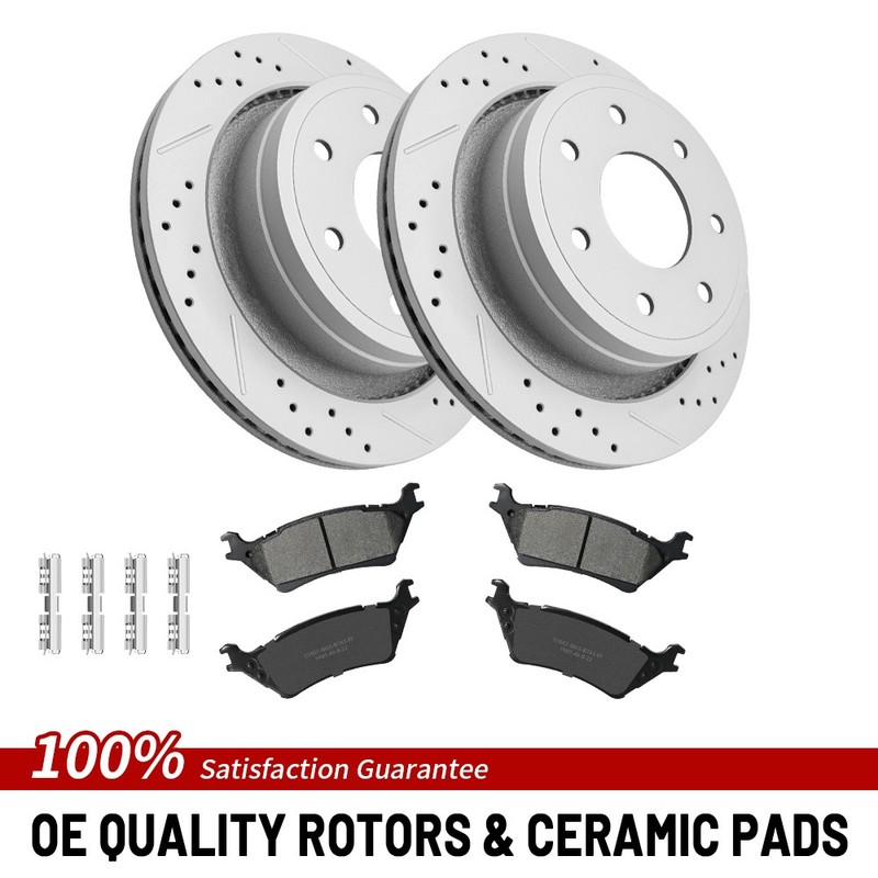 7 Lugs 13.70 inch Rear Brake Rotors Ceramic Pads For 2012 2013 2014 Ford F-150
