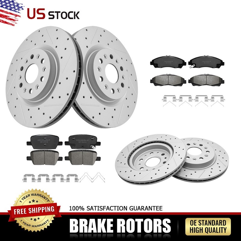 Front+Rear Drilled Rotors and Pads Set for 2018-2019 Buick Enclave 2017-2020 XT5