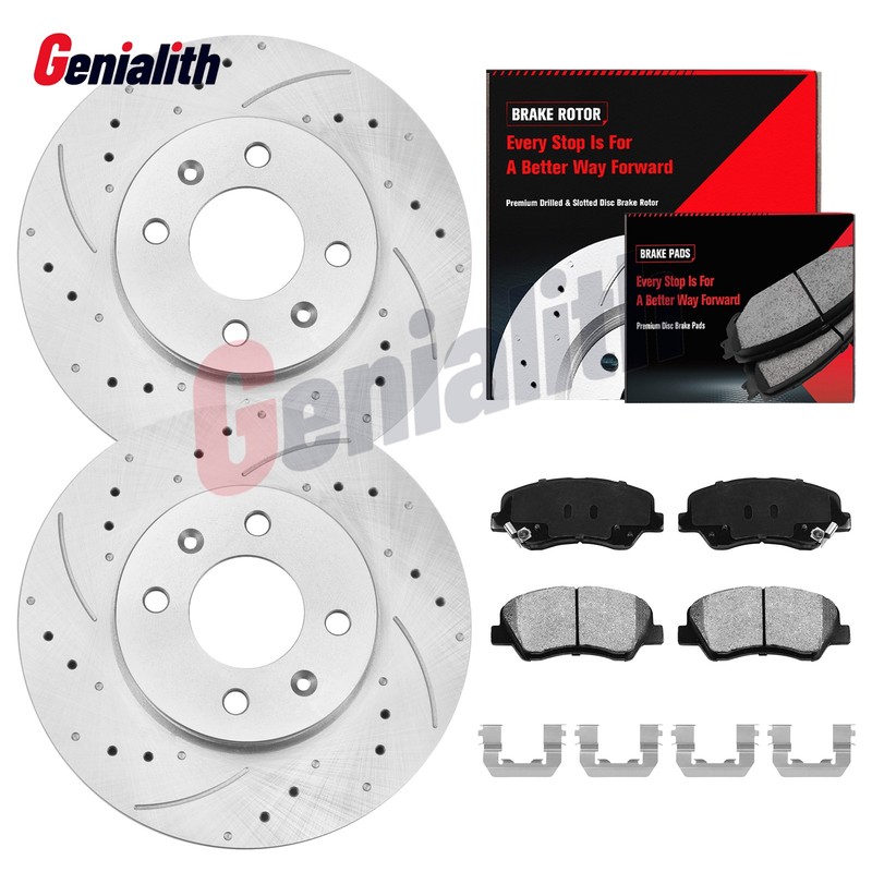 Front Drilled Disc Rotors & Brake Pads for 2012-2017 Hyundai Accent Kia Rio 1.6L