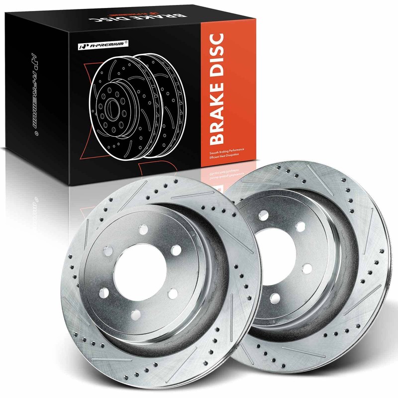 A-Premium Rear Drilled Brake Rotors for Ford F-150 6-Lug Manual Parking Brake