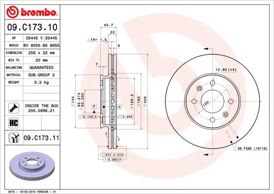 Brembo 09.C173.11 Brake Disc for Kia