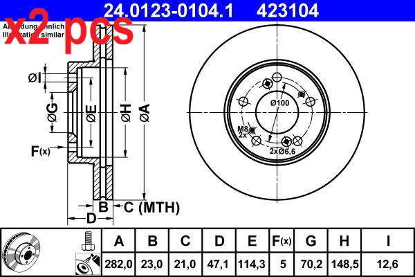 X2 PCS L&R SIDES BRAKE DISC 24.0123-0104.1