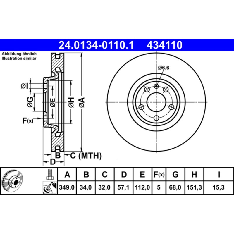 ATE Front Disc Brake Rotor for Audi (434110)