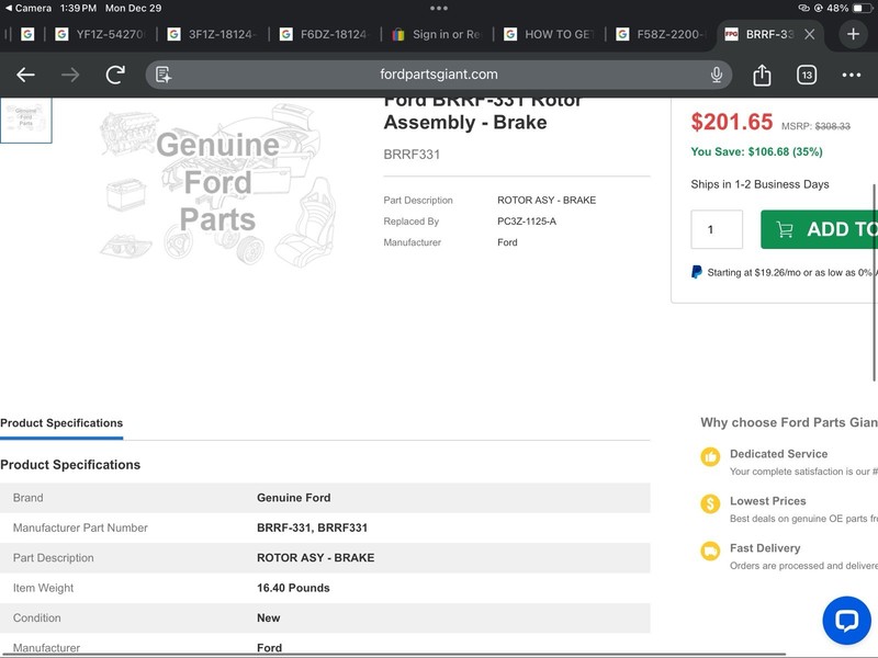 Ford 2020-2024 Rotor Assembly Brake Front PC3Z-1125-A BRRF-331 HC3Z-1125-B gallery