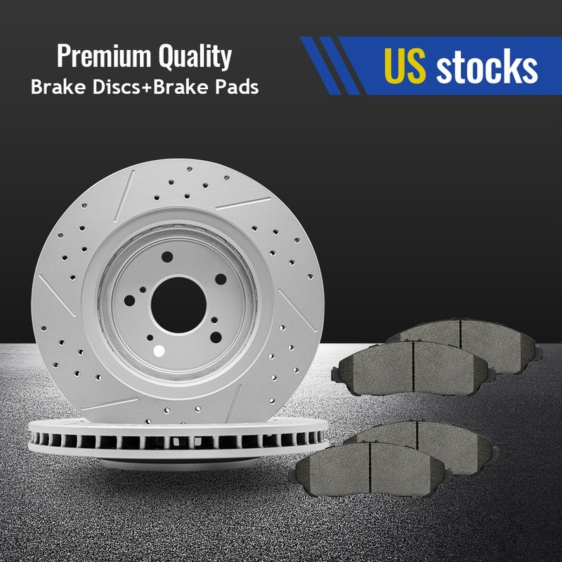 Front Drilled Slotted Brake Rotors Brake + Ceramic Pads for 2014-2016 Acura MDX