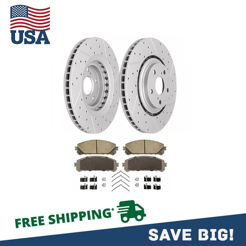 For Toyota Sienna Highlander Lexus RX350 NX300 Front Drilled Rotors + Brake Pads