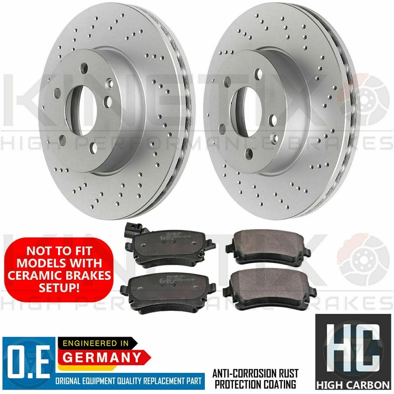 FOR AUDI A8 S8 REAR DRILLED PERFORMANCE BRAKE DISCS MINTEX PADS & SENSOR 335mm