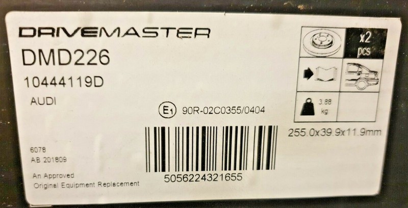 Pair of Drivemaster DMD221 10444119D Brake Discs