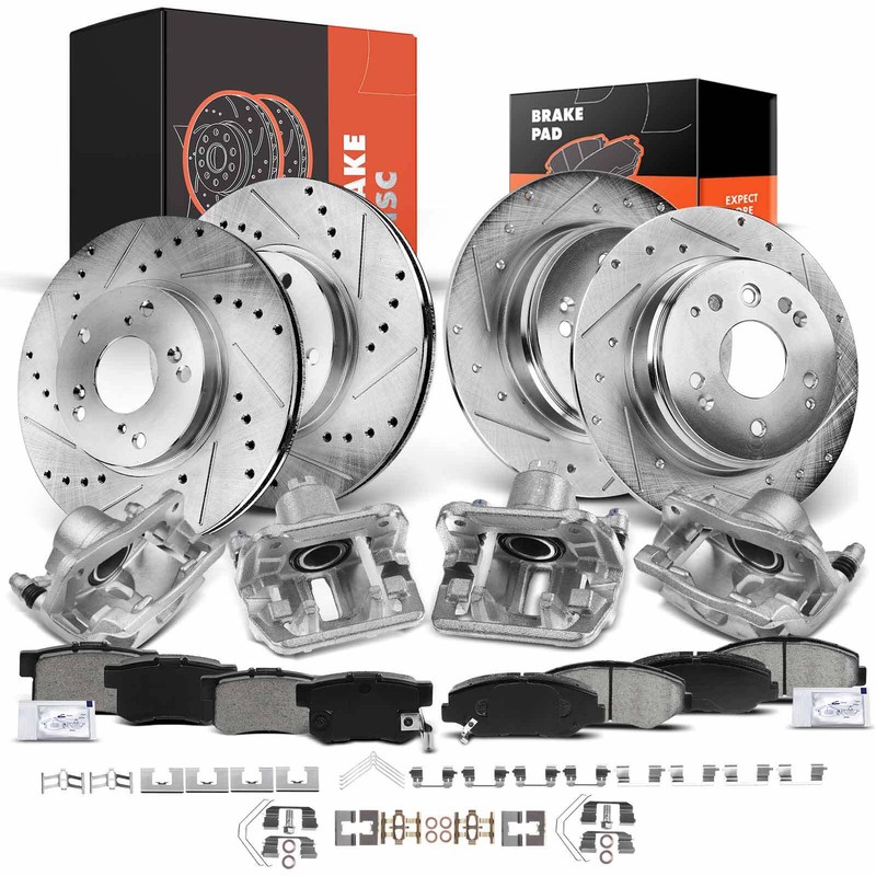 16x Drilled Rotor & Brake Pad+Brake Caliper for Honda Element 2.4L Front & Rear