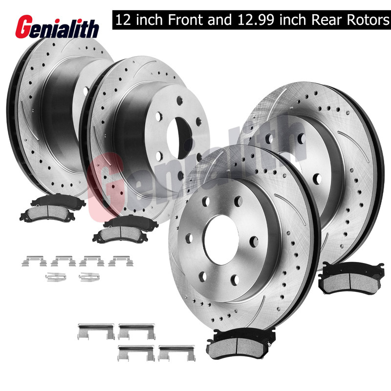For Silverado Sierra Yukon XL 1500 Tahoe Front Rear Drilled Rotors Brakes Pads