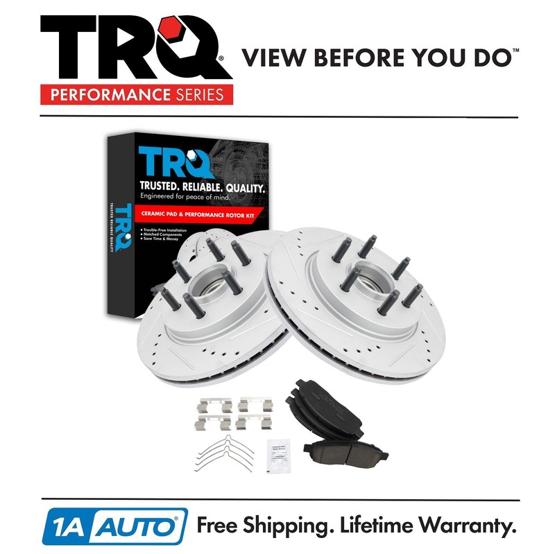 TRQ Front Ceramic Brake Pad & Performance Drilled Slotted Coated Rotors New