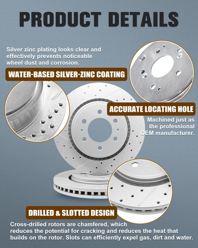 Front Brake Rotors Drilled & Slotted for Toyota Sienna RX450H RX350 NX300 NX300H gallery