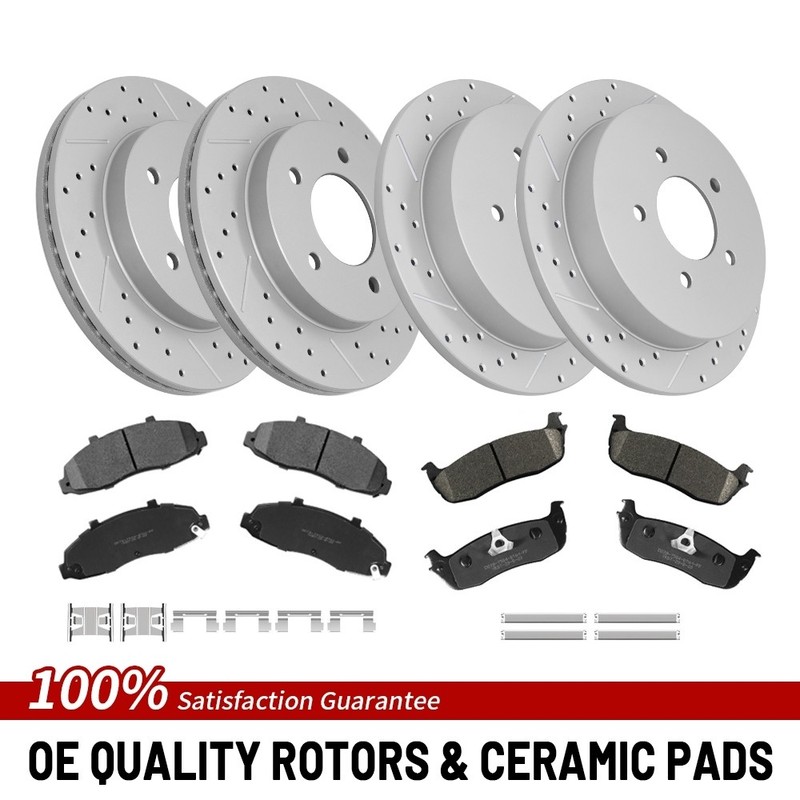 4WD Front Rear Drilled Brake Rotor Ceramic Pad For 1999 2000 2001-03 Ford F-150