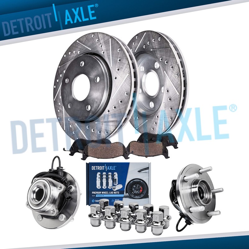 Front Drilled Rotors Brake Pads Wheel Hubs+10pc Lugnuts for 2008-16 Town Country