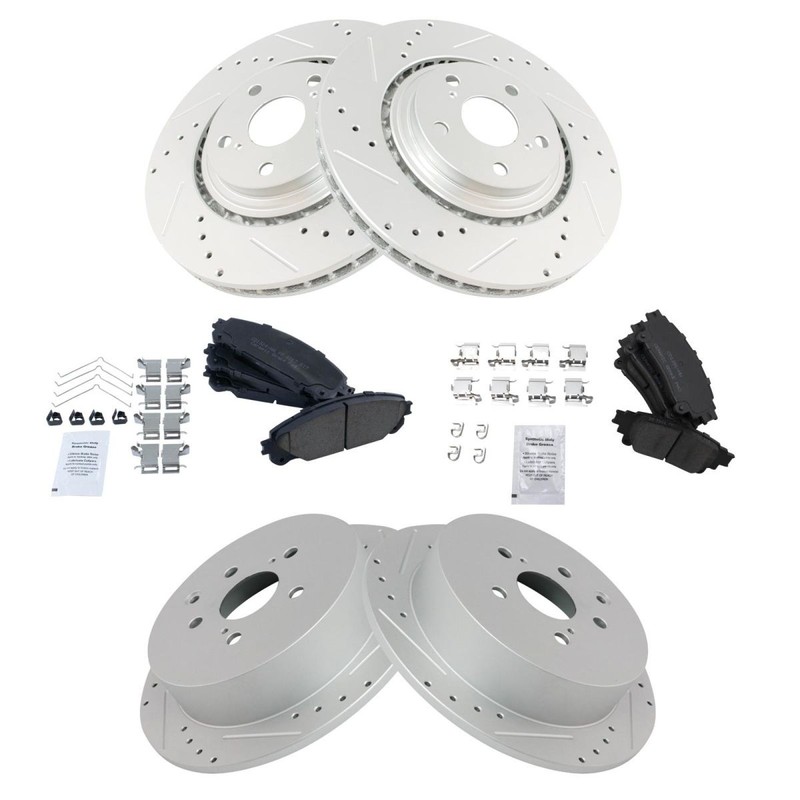 TRQ Front Rear Ceramic Brake Pad Performance Drilled Slotted Coated Rotors gallery