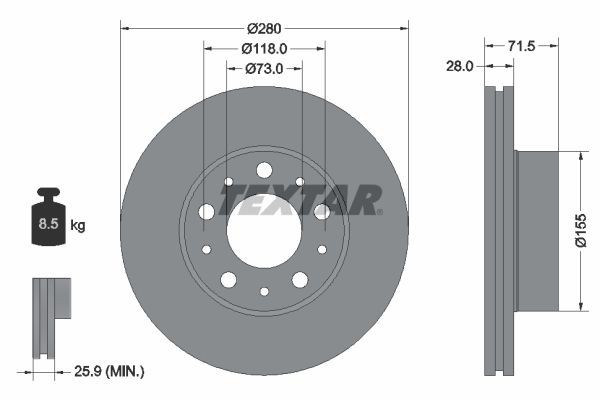 2X Textar 92286103 Front Brake Discs 280mm Vented Fits Citroën Fiat Opel Peugeot