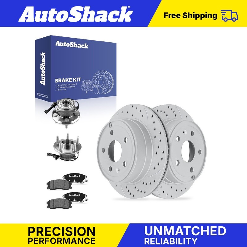 Rear Drilled Slotted Brake Rotors Ceramic Pads Hubs for Chevy, Equinox 2010-2017
