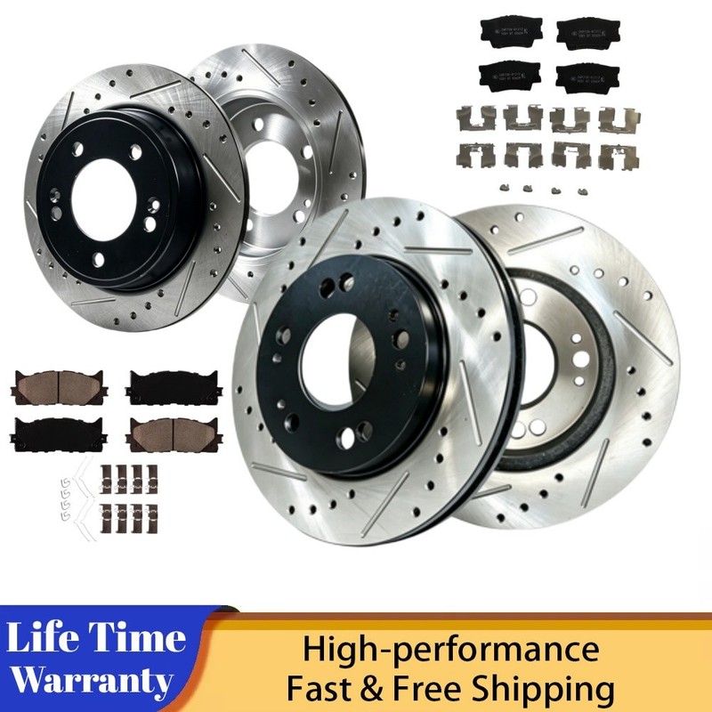 296mmFront 281mmRear Drilled Brake Rotors Brake Pads Fit 2007-2011Toyota Camry