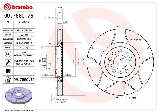 Brembo 09.7880.75 Brake Disc for Audi, Seat, Skoda, VW
