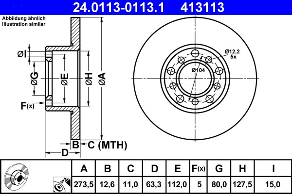ATE 24.0113-0113.1 Brake Disc for Mercedes-Benz gallery