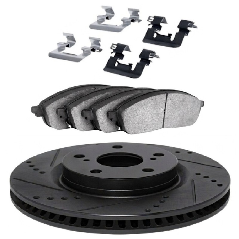 For BMW 318i 2018 Brake Rotor Set Front | Slotted and Drilled | Black | Vented gallery