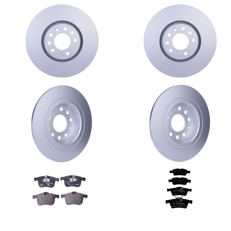 Hella Front Rear Rotors Low-Met Disc Brake Pad Kit For Saab 9-3 2003-2005 FWD