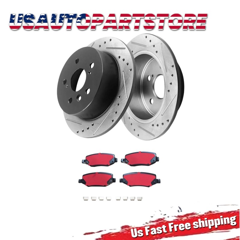 Rear Drilled Slotted Rotors Brake Pads fit JEEP WRANGLER 2007 2008 2009 2010