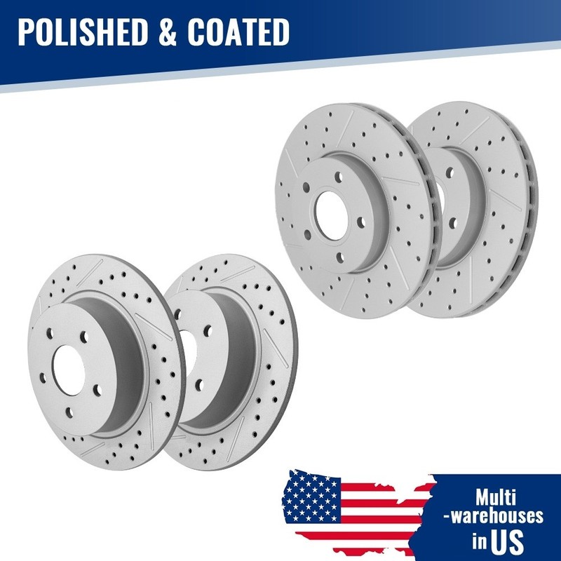 Front Rear Drilled & Slotted Brake Disc Rotors Set For Ford C-Max 2013-2018 2.0L