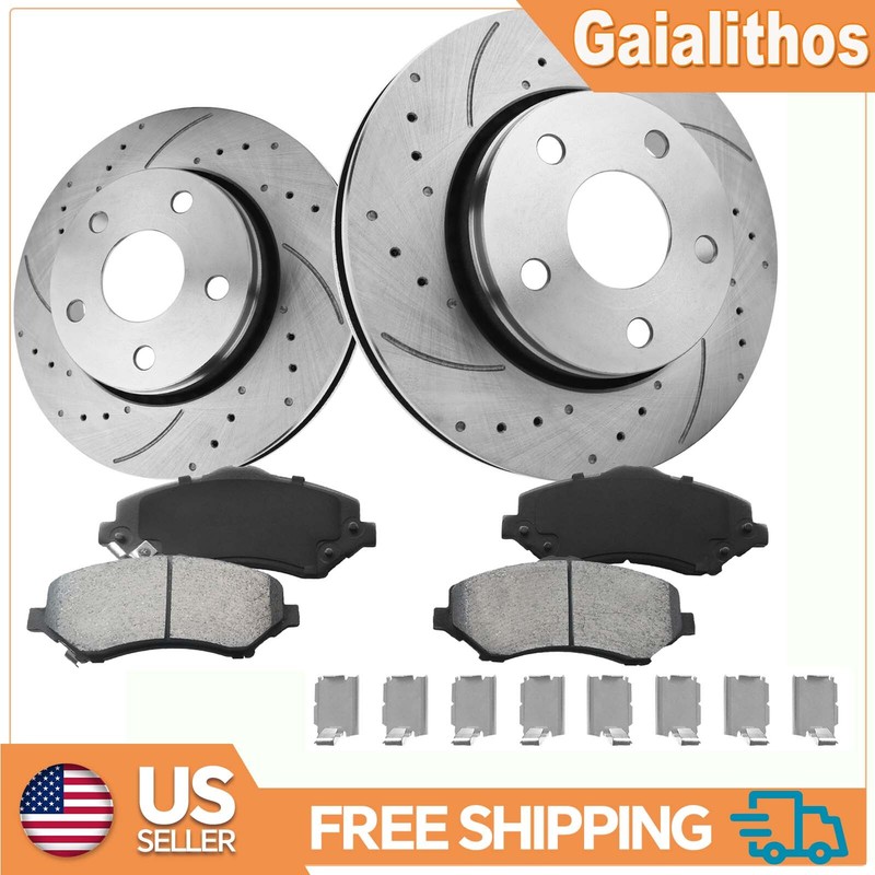 Front Drilled & Slotted Rotors Ceramic Brake Pads For Jeep Wrangler 2007-2017