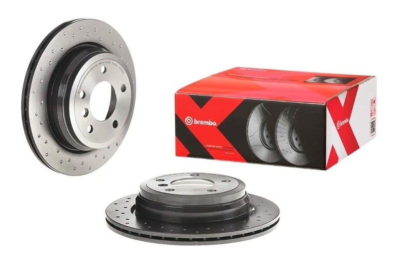 Brembo 09.B338.2X Xtra UV Coated Drilled Vented Brake Rotors – Rear Pair