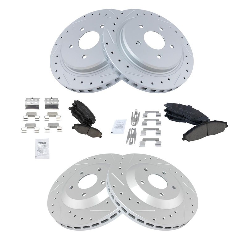 TRQ Performance Brake Rotor Drilled Slotted & Ceramic Pad Front & Rear Kit gallery
