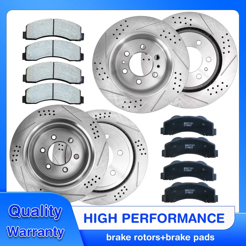 Front Rear Performance 4 Rotors & 8 Ceramic Brake Pads For 07-11 Chevy GM Truck