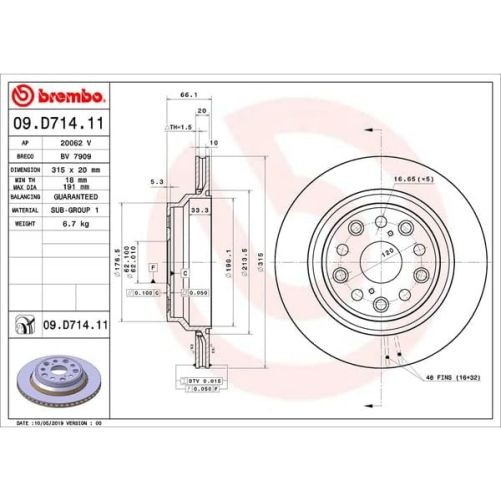 Brembo 09.D714.11 Disc Brake Rotor Rear Gray Cast Iron For 2010-2011 Lexus LS460