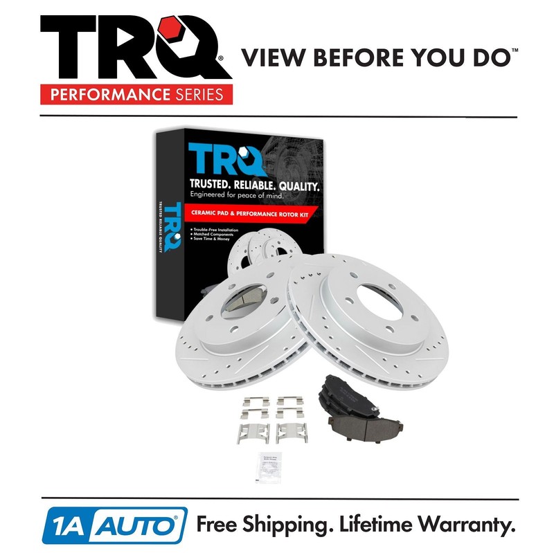 TRQ Front Performance Drilled & Slotted Brake Rotor & Posi Metallic Pad Set