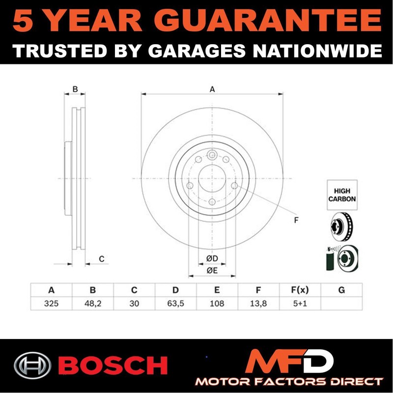 Brake Disc Front Bosch Fits Jaguar XE XF 2.0 D 2.5 3.0 T4N1801 T4A2342