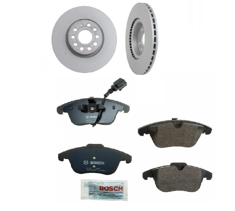 x2 ZIMMERMANN FRONT Disc Rotor BOSCH Brake Pad Kit for Audi Q3 VW Passat Tiguan