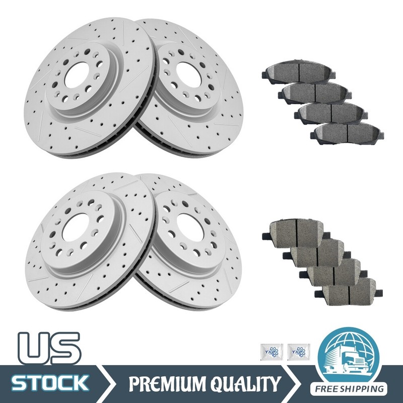 Front Rear Drilled Brake Rotors Ceramic Pads for Buick Enclave Cadillac XT5 XT6