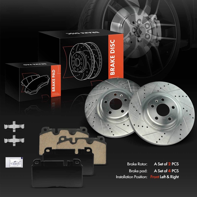 6x Front Drilled Brake Rotor & Ceramic Brake Pad for Audi Q5 2014 2015 2016 2017 gallery