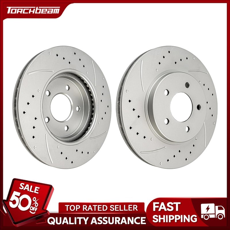 Pair of Front Drilled Slotted Brake Rotors for Ford Escape and Mercury Mariner